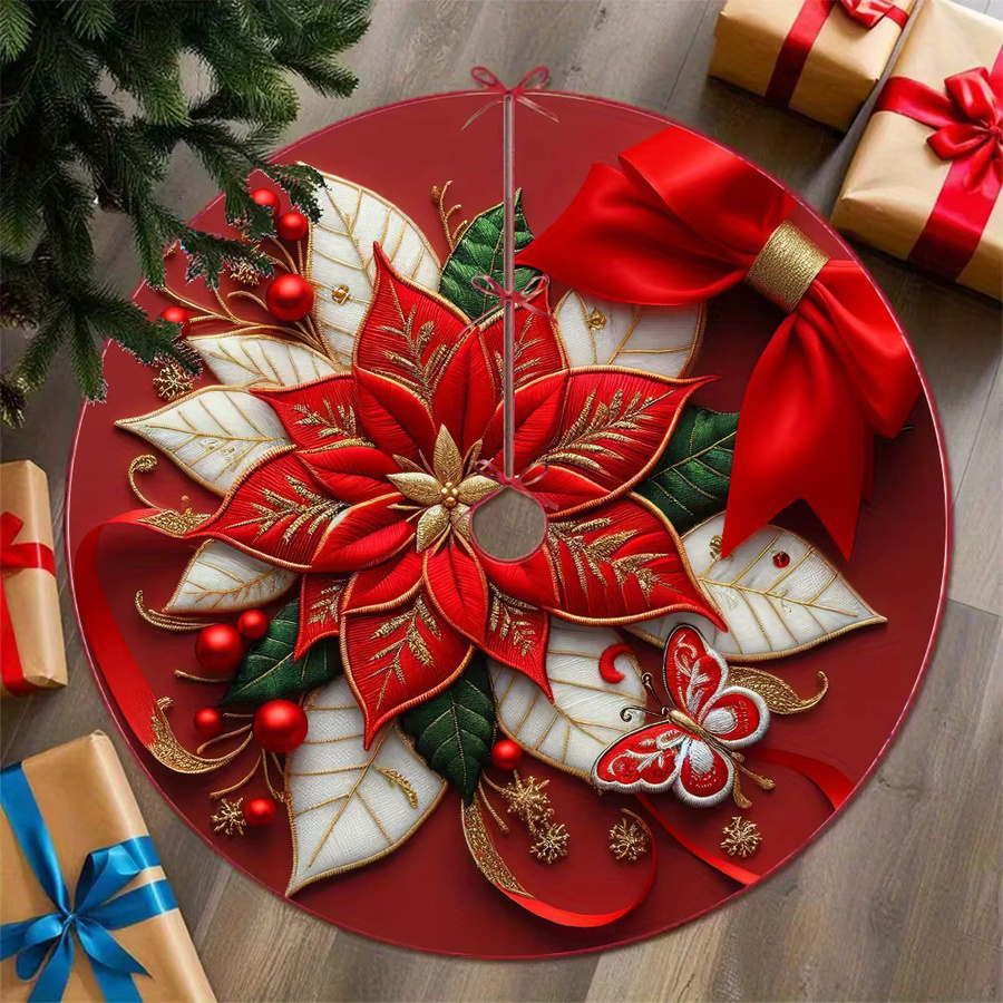 VIKAMA Weihnachtsbaum-Rockkissen aus Leinen mit roten Blumen für deine Weihnachts- und Thanksgiving-Dekoration - Bild 2