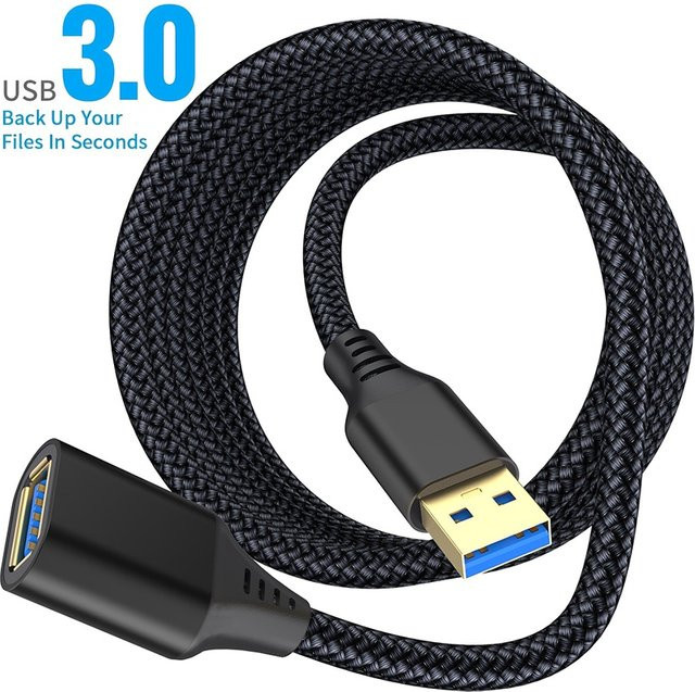 KAFNHCKA USB 3.0 Verlängerungskabel Buchse auf Stecker Hochgeschwindigkeits-Datenkabel in Schwarz und Grau - Bild 1