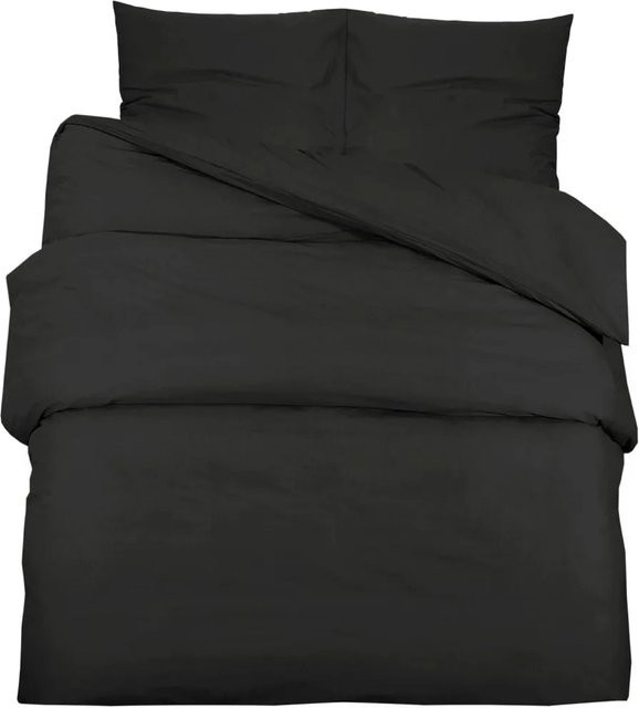 vidaXL Bettwäsche-Set aus Baumwolle in Schwarz mit Bettbezug und Kissenbezug, B/H: 135 x 200 cm, Kissen: 80 x 80 cm - Bild 1
