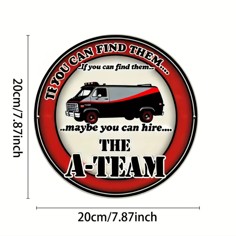 Potdemiel A-Team Vintage Aluminium-Wandkunstschild, runde Retro-Dekoration für Wandmontage, Durchmesser: 20 cm - Bild 2