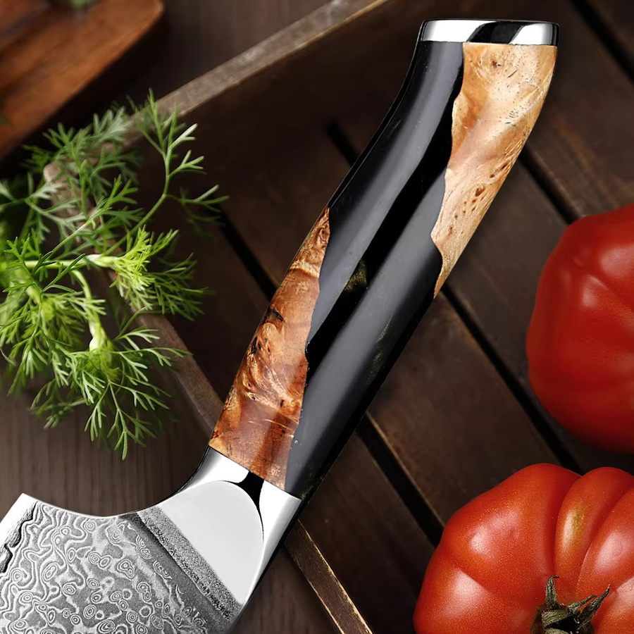 XITUO Japanisches Nakiri-Messer aus Damaszener Stahl mit schwarzem Griff aus stabilisiertem Harzholz, 17,78 cm - Bild 5