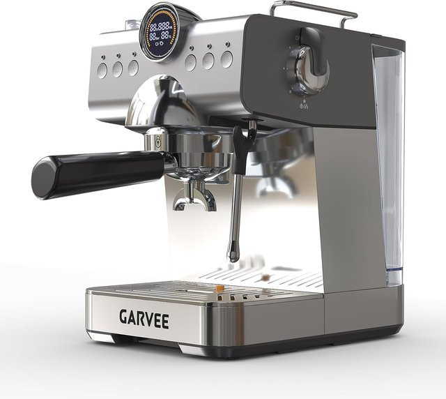 HiMISS Halbautomatische Italienische Kaffeemaschine in Silber mit 1450W, 20 Bar Druck, Milchaufschäumer, 1,5l Wassertank und LED-Display - Bild 1