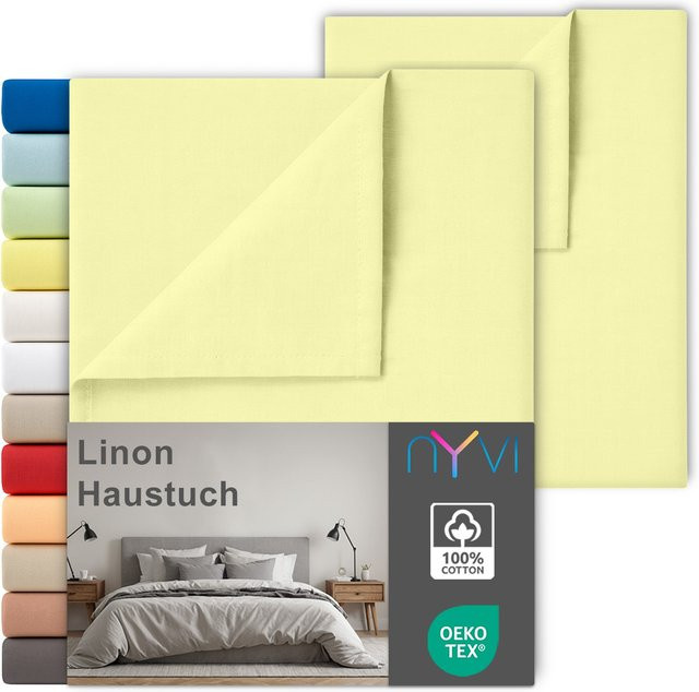 NYVI Linon Deluxe Bettlaken Set aus 100% atmungsaktiver Baumwolle, 2er Set, Gelb, B: 150 cm, T: 250 cm - Bild 1