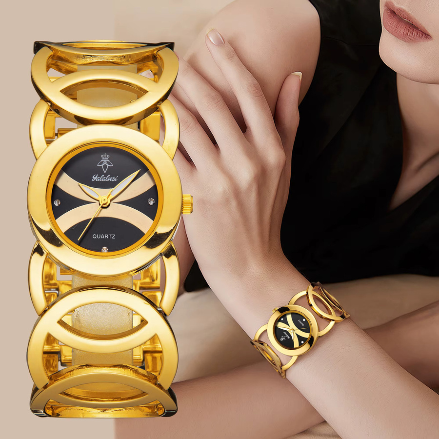 YaLaLuSi Armbanduhr Quarz, Edelstahl, Gold, Damen - Bild 5