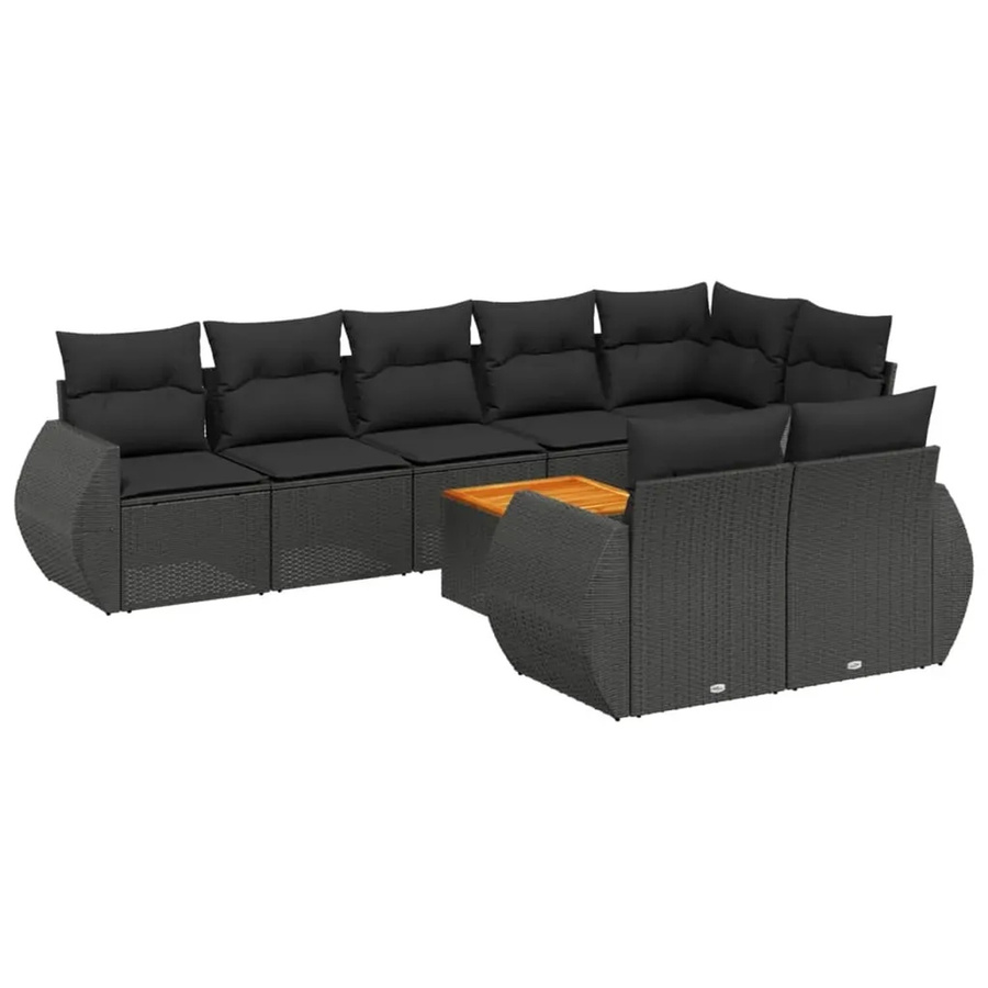 vidaXL 9-teilige Garten-Sofagarnitur mit Kissen aus Poly-Rattan und Akazienholz in Schwarz - Bild 2