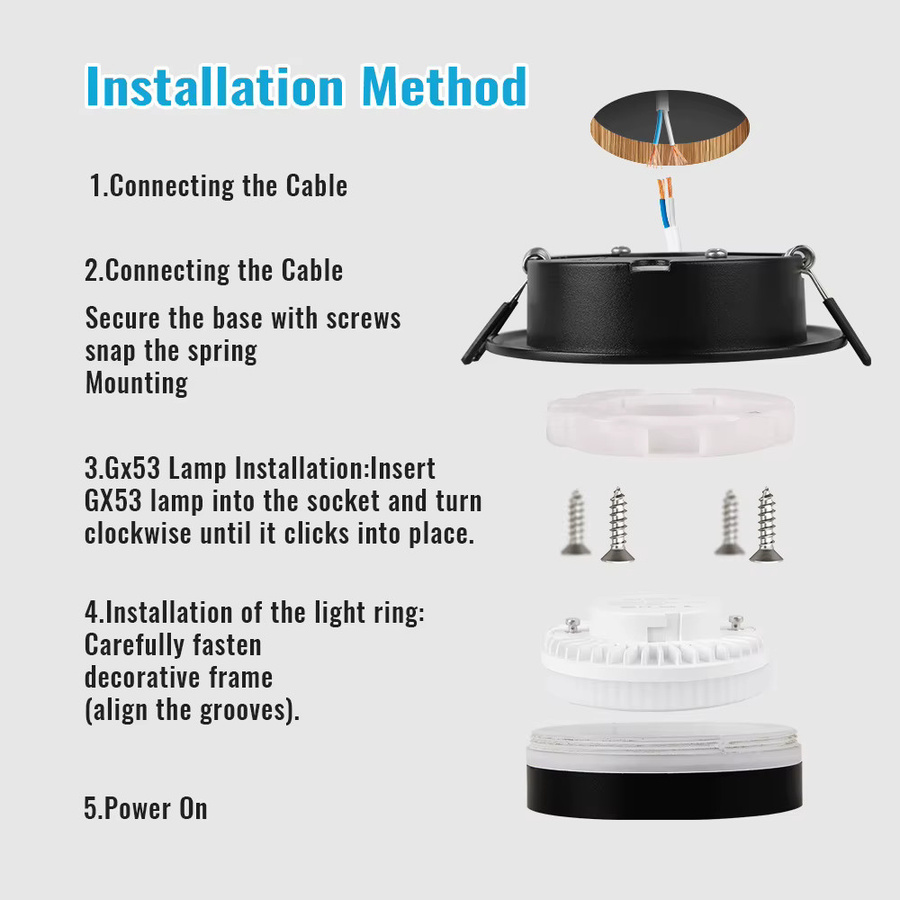 DIBILUN LED Einbau Downlight GX53 mit 3-Farbwechsel, runde Deckenleuchte für Wohnzimmer, Küche, Schlafzimmer und Flur, 220 V, Schwarz oder Weiß - Bild 4