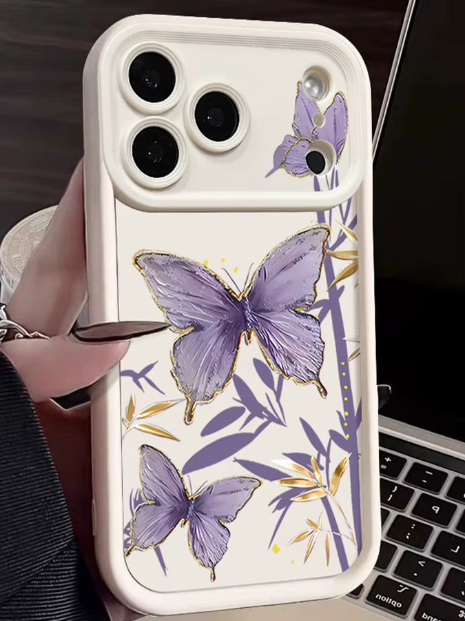 TPU-Handyhülle mit lila Schmetterlingsdruck für Apple iPhone 16 15 14 13 12 Pro Max Plus und iPhone 17 Pro Max - Bild 2
