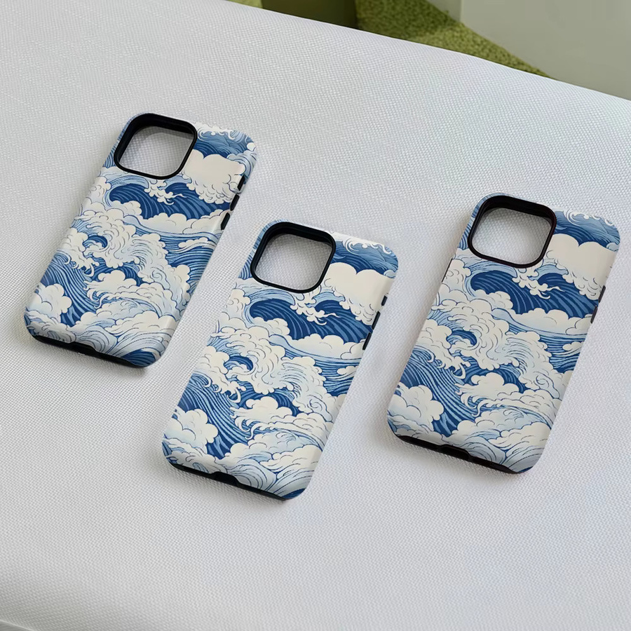 Potdemiel Robuste Doppelschichtige Handyhülle mit Blauem Wellenmotiv für iPhone 17 16 15 14 13 Pro Max Plus mit Magnetfunktion - Bild 4