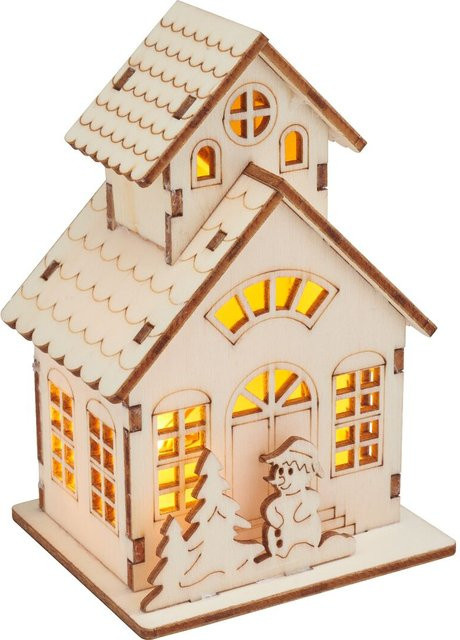 VBS Holzbausatz Haus mit Turm und Schneemann in Beige inklusive LED aus Sperrholz - Bild 1