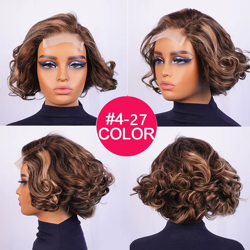 OYM HAIR Bob Perücke, Echthaar, lose lockig, Ombre Honig Blonde, 4x4 HD Spitze - Bild 5