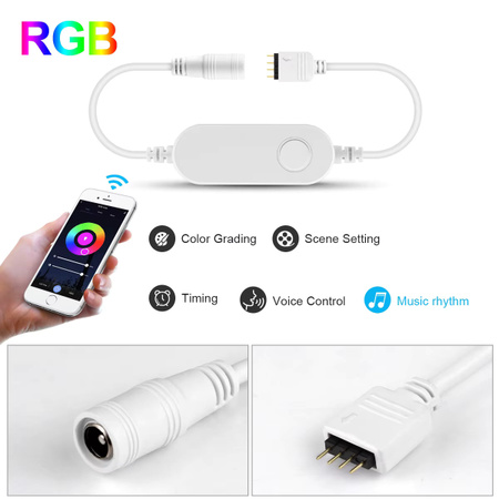 Tuya WiFi LED RGB Controller mit Netzteil Adapter für LED Streifen und LED Rohre, DC 12V 24V, Farbe Weiß
