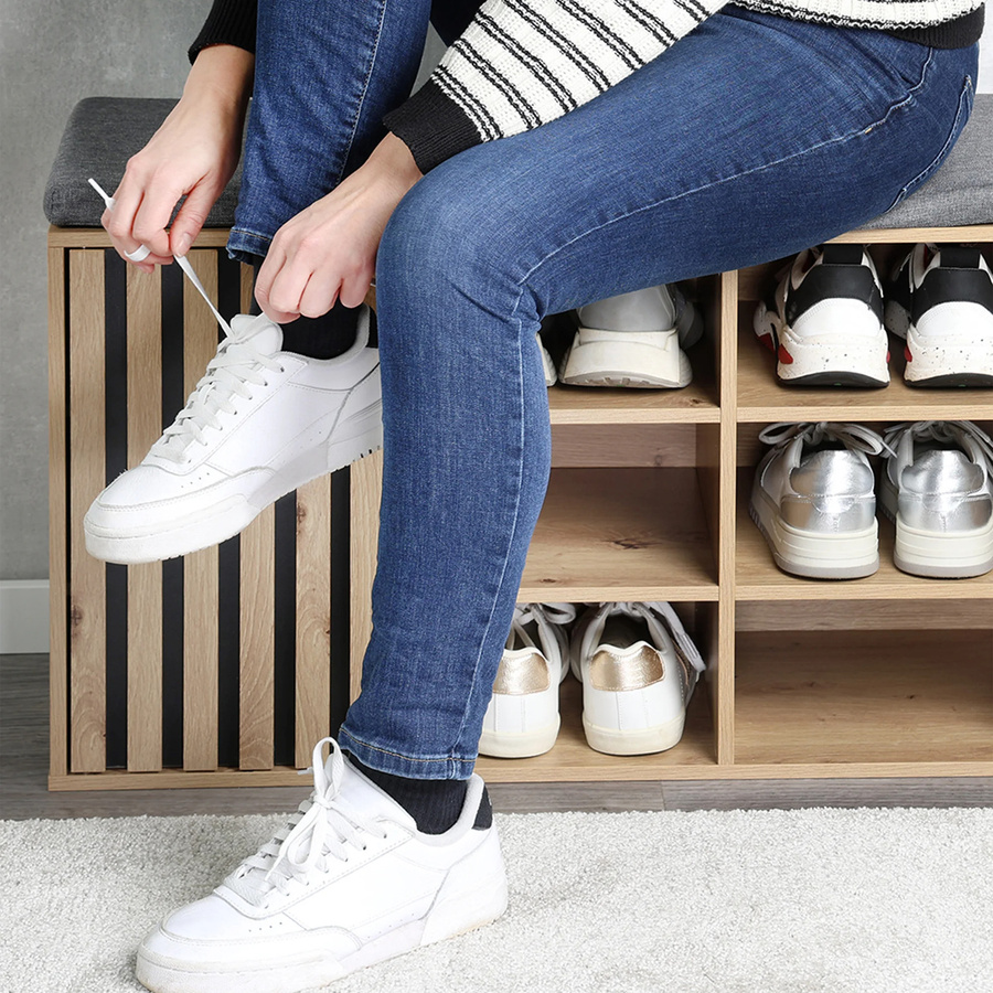 Kesper Schuhschrank mit Sitzkissen in Grau mit Akustikpaneeloptik B/H/T: 29,5 x 48 x 51,5 cm - Bild 2