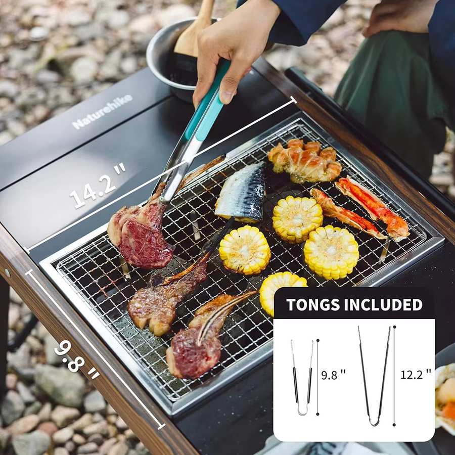 Naturehike Camping-Holzkohlegrill für IGT-Tisch aus Edelstahl in Silber mit Grillzange und Grillständer für Outdoor und Auto-Kochen - Bild 5