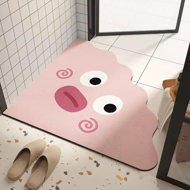 VIKAMA Badezimmermatte Erdkugel Cartoon Design, Saugfähiger und Rutschfester Toilettenbodenteppich in Pink - Bild 1