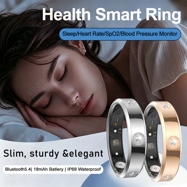 Ola Esporte Smart Ring mit Diamant-Design in Silber für Damen und Herren mit Herzfrequenzmessung, Schlafmonitor und IP68 Wasserdichtigkeit für Android und iOS - Bild 1