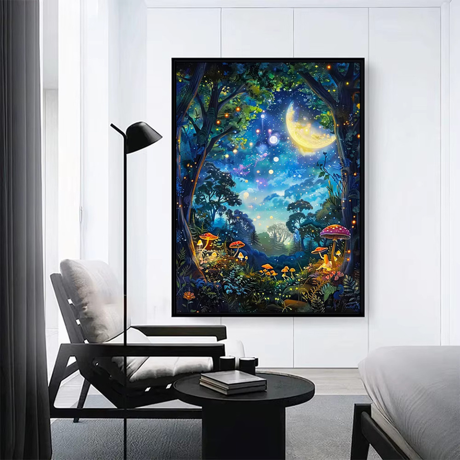 EverShine DIY Diamant Stickerei Kit Mond Baum und Pilz Landschaft als 5D Vollbohrer Mosaik Wanddeko in Multicolour, Breite: 30,0 cm, Höhe: 20,0 cm - Bild 3