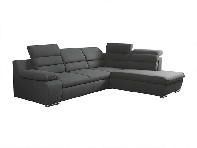 Vente-unique Schlafsofa Pylos in L-Form mit Schlaffunktion und Armlehnen, Anthrazitgrau, Breite: 269 cm - Bild 1