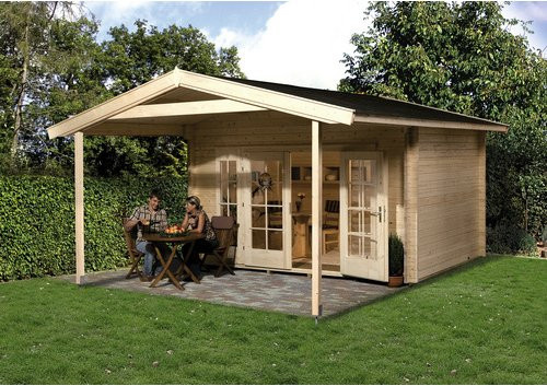 WEKA Gartenhaus Weekendhaus 137 A Gr.1 aus Massivholz in Beige mit Vordach und Satteldach, B/H/T: 460 x 262 x 500 cm - Bild 2