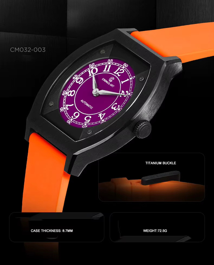 CRONUSART Armbanduhr Automatik, Titan, Tonneau, 50 mm, Herren, Schwarz - Bild 2