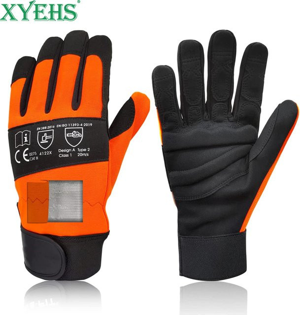 XYEHS Kettensägen-Sicherheitsarbeitshandschuhe aus Leder in Orange, 1 Paar schnittfeste Sägeschutzhandschuhe mit EVA-Polsterung - Bild 1