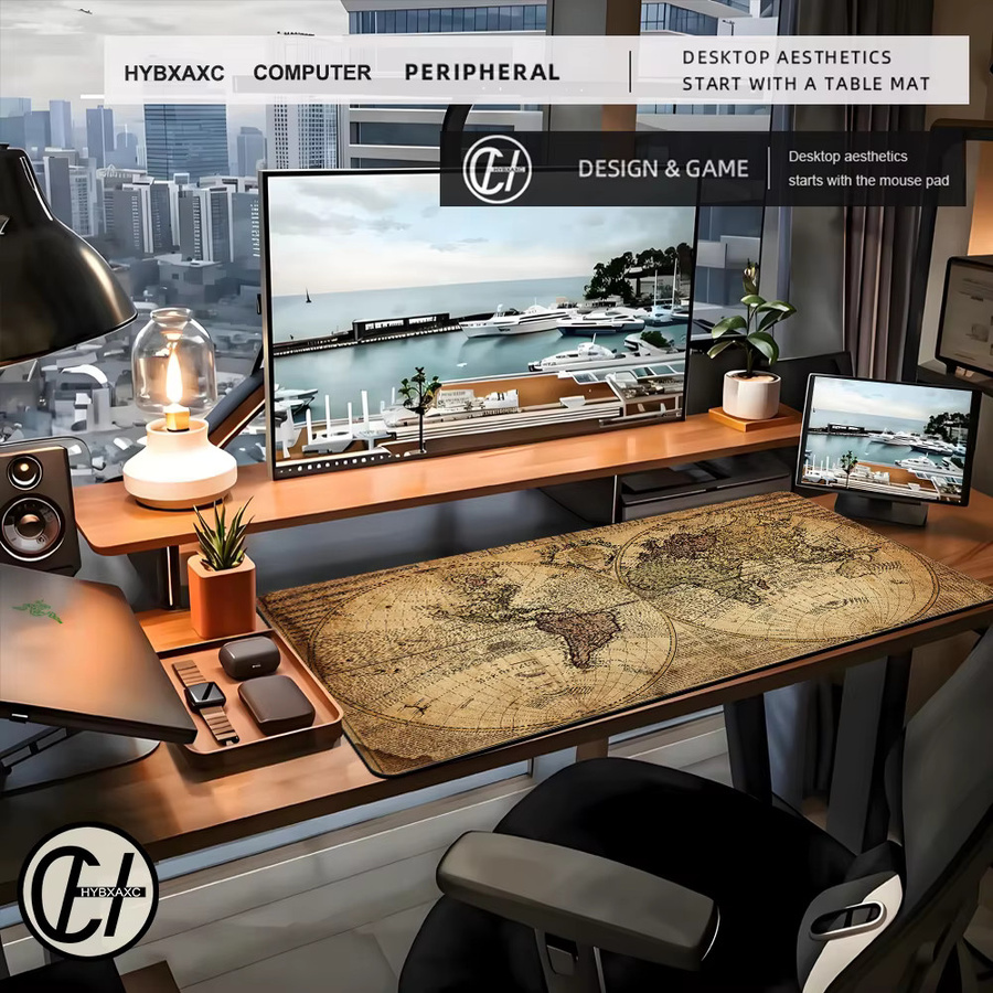 HYBXAXC Mauspad Retro Navigationskarte Kunst Gamer Mousepad aus Naturkautschuk als große Schreibtischunterlage - Bild 3