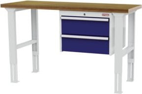STIER Höhenverstellbare Werkbank mit 2x200 mm Schubladen in Grau und Blau, B/T/H: 1500 x 600 x 760-1060 mm - Bild 1