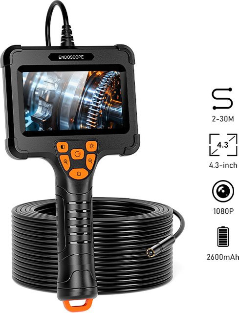 ILIHOME Tragbares Industrie-Endoskop mit 4,3 Zoll IPS-Bildschirm, 8mm Sonde und 8 LEDs in Schwarz - Bild 1