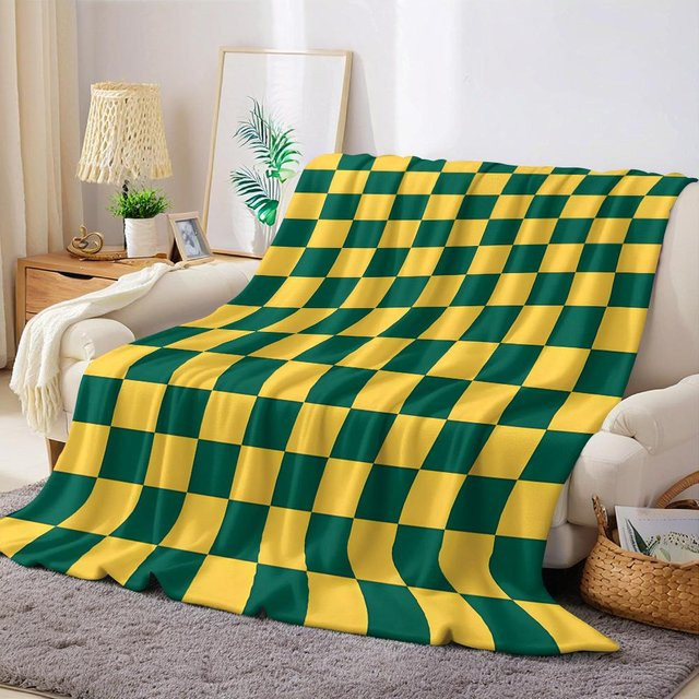 JMG Household Supplies Flanelldecke Grün-Gold-Karo, weiche Fleece-Decke für Sofa und Deko, B/B: 100 x 150 cm - Bild 1