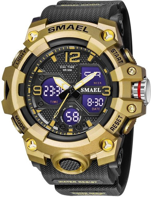 SMAEL Digitaluhr, Quarz, Kunststoff, schwarz/gold, Herren - Bild 1
