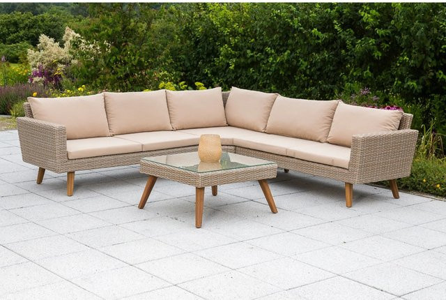 Merxx Garten Eckbank-Gruppe Pamplona 2-tlg. in Beige mit Akazienholz und Auflagen - Bild 1