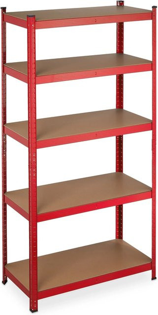 Relaxdays Schwerlastregal mit Stecksystem aus Stahl, MDF und Kunststoff in Rot, H: 180 cm, B: 90 cm, T: 45 cm - Bild 1