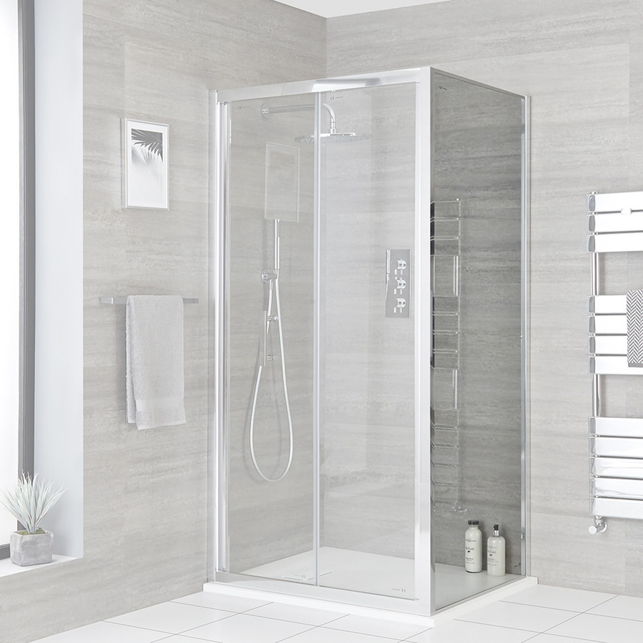 Hudson Reed Portland Seitenwand für Duschtür, Glas transparent, Chrom/Silber, Höhe: 185 cm, Breite: 60 cm - Bild 1