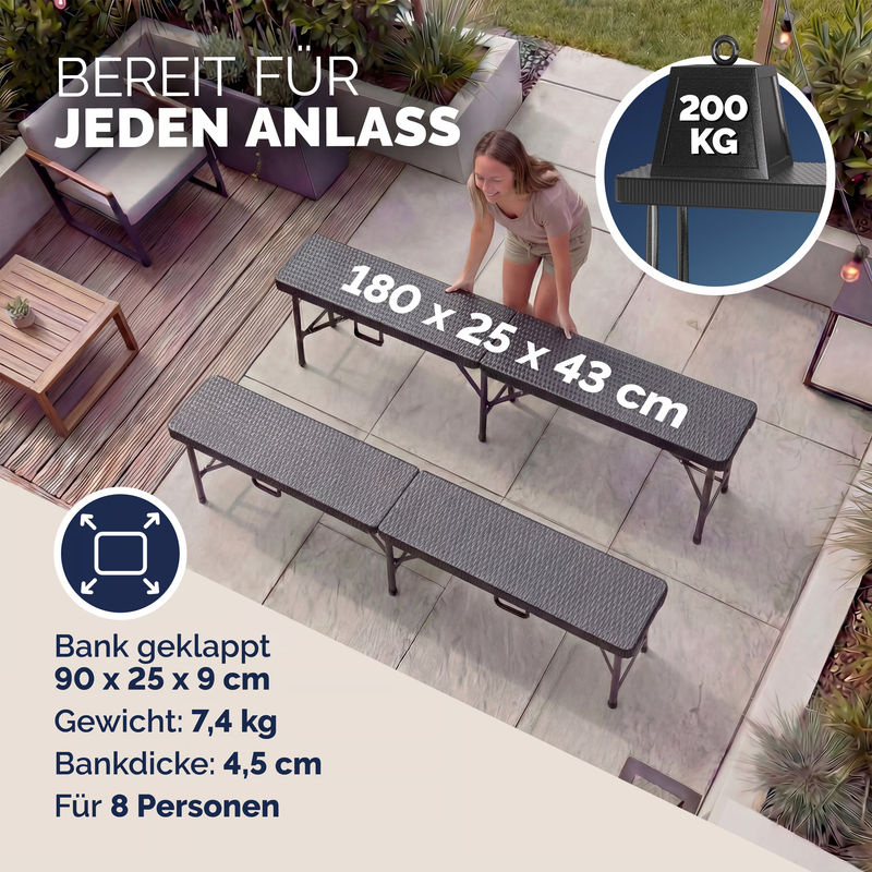 Casaria Rattanbänke Malmö 2er-Set in Schwarz aus Polyrattan mit UV-Beständigkeit, Breite: 180 cm - Bild 2