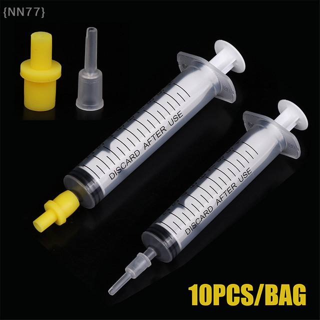 10er Set Silikon Spritzen mit Luftpumpe und Hohl-Joint-Stecker zur Reinigung von CISS Inkjet Patronen und Druckerdüsen in Gelb - Bild 1