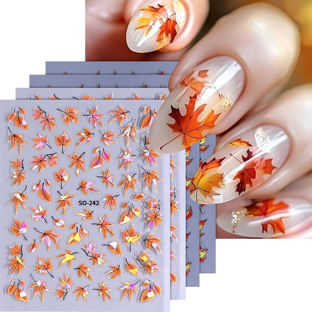 Sweet Trend Nail Art Aufkleber, Herbst Ahornblatt, Gelb Braun, 4 Stück - Bild 1
