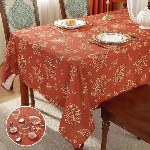 JINGYUE Pet Rechteckige Tischdecke mit Ahornblatt-Design in Orange, Waschbar und Wasserabweisend, B/T: 140 x 140 cm - Bild 1