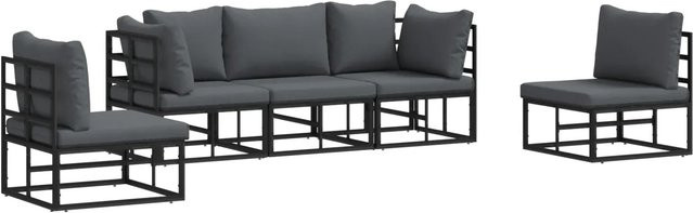 vidaXL Garten-Sofa-Set aus Aluminium mit Kissen in Schwarz, Anthrazit und Grau, 5-teilig - Bild 1