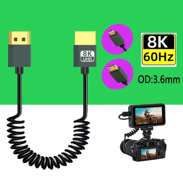 MACDOT HDMI Spiralkabel 8K mit 48 Gbit/s in Schwarz für Kamera, Camcorder, PC und Monitor - Bild 1