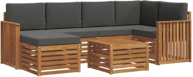vidaXL Sofagarnitur 7-teilig aus Massivholz Akazie in Natur und Anthrazit mit L-Form und Polsterkissen - Bild 1