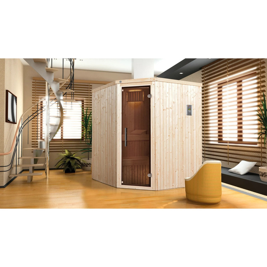Weka Element-Ecksauna Kiruna 2 BioS Sparset mit 4,5 kW Ofen und Glastür, Farbe: beige, B/H/T: 194 x 199 x 177 cm - Bild 2