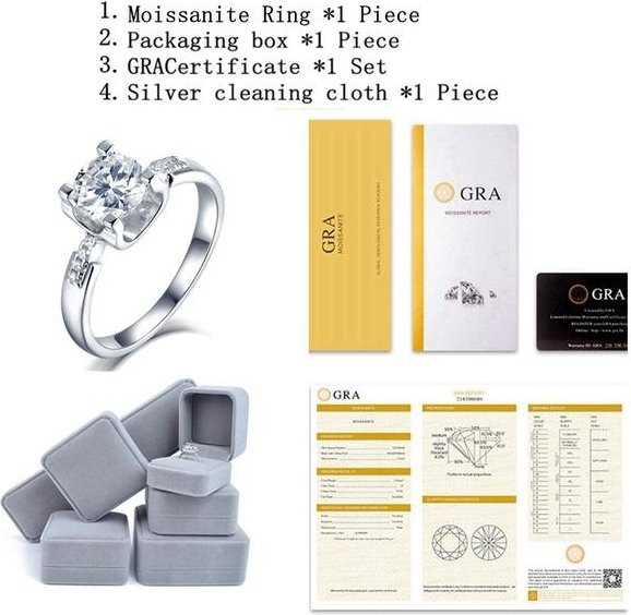 Wucifang Jewelry Ring, 925 Silber, Moissanit, Damen - Bild 1