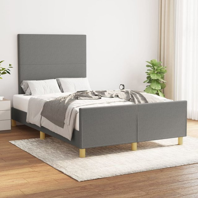 vidaXL Bettgestell mit Kopfteil aus Stoff in Dunkelgrau, B/T/H: 120 x 200 x 126 cm - Bild 2