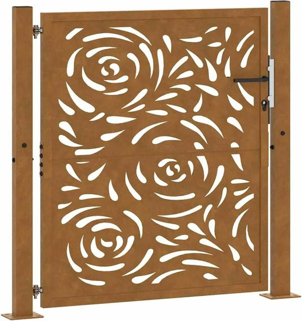 vidaXL Gartentor aus Verwitterungsstahl in Braun mit Flammendesign, Breite: 105 cm, Höhe: 110 cm - Bild 1