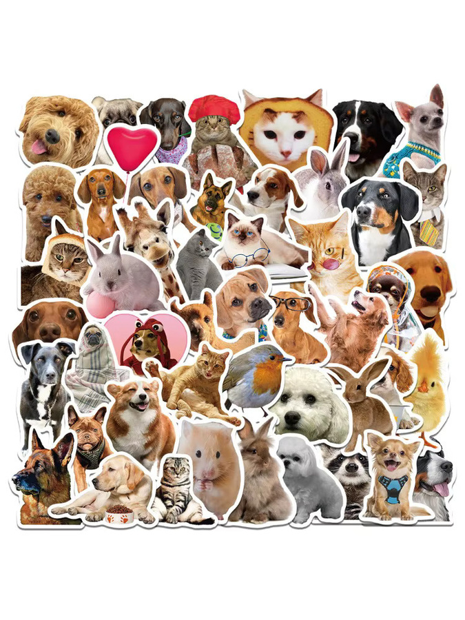 52 Stück lustige Tier-Aufkleber mit Katzen und Hunden im Doodle-Design von AnimeWorlds Store, Mehrfarbig - Bild 4
