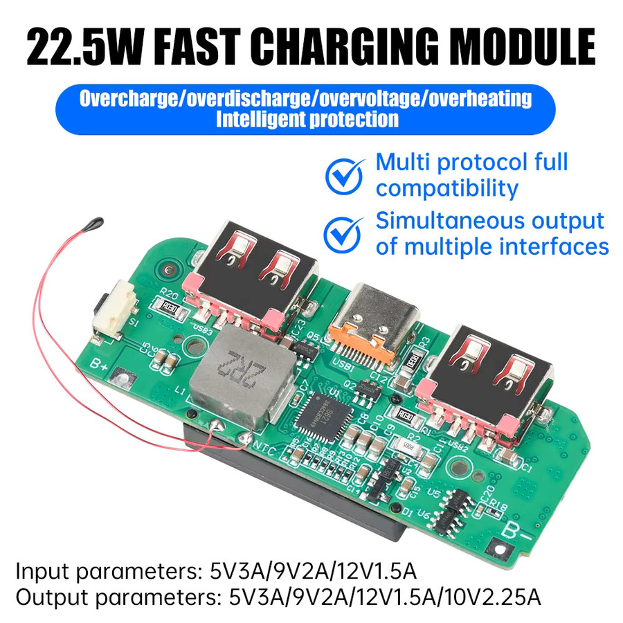 diymore 22,5 W Schnelllade-Powerbank Motherboard mit Digitalanzeige und TFT-Farbe für ternäre Lithiumbatterien, PD QC Schnelllademodul - Bild 3