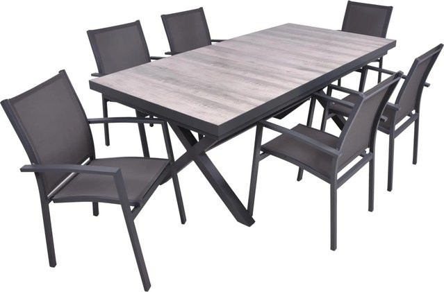 DELUKE Garten-Sitzgruppe JANA 7-teilig aus Aluminium und Keramik in Eiche-Optik Grau - Bild 1