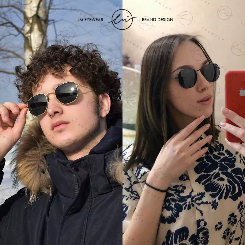 LM Neue Mode Sonnenbrille Hexagon, Vollrand, Metall, Unisex, polarisiert - Bild 2