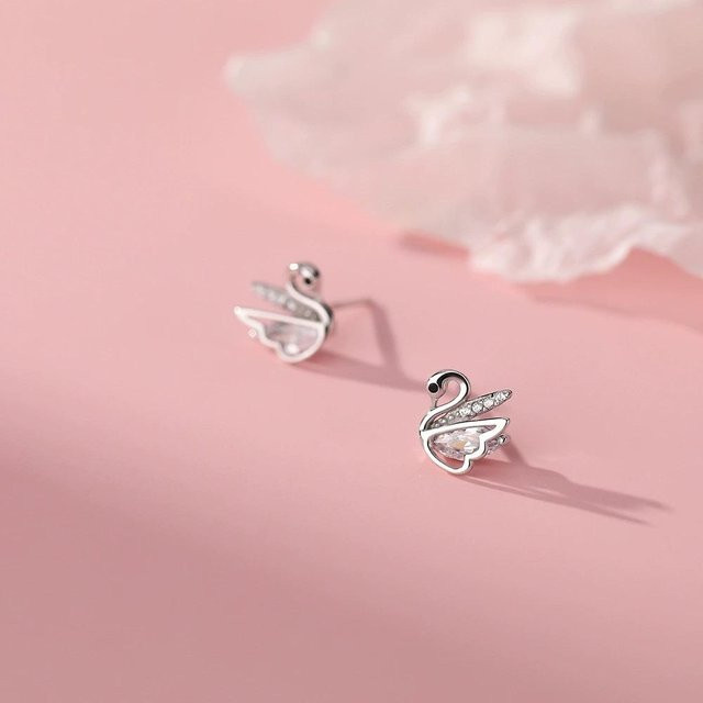 Lucky Star Jewelry Ohrstecker Schwan, 999 Silber, Zirkonia, Damen - Bild 1