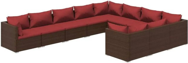 vidaXL 10-tlg. Garten-Lounge-Set aus braunem Poly-Rattan mit Kissen und pulverbeschichtetem Stahlgestell - Bild 1