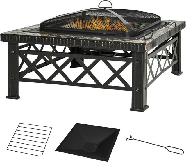 Outsunny Feuerschale in Schwarz Schiefer aus Stahl und Stein, B/H/T: 76 x 47 x 76 cm - Bild 1